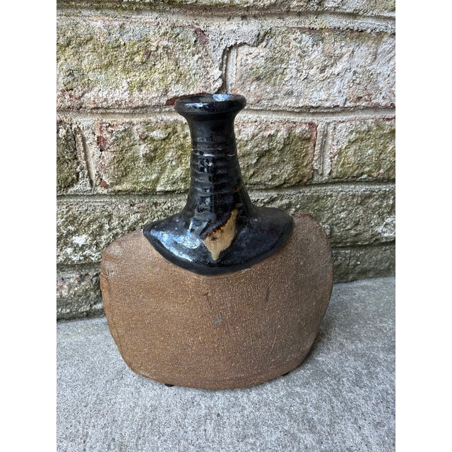 Rustic European Vintage Pottery Vase With Black Top For Sale - Image 3 of 11