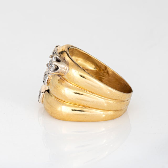 70s Diamond Wide Band Sz 9 Cigar Ring Vintage 18k Yellow Gold Fine Jewelry For Sale - Image 4 of 6