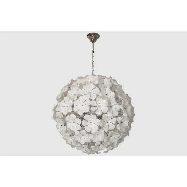2020s Pair of Contemporary White Lotus Murano Glass Sputnik Chandeliers For Sale - Image 5 of 8