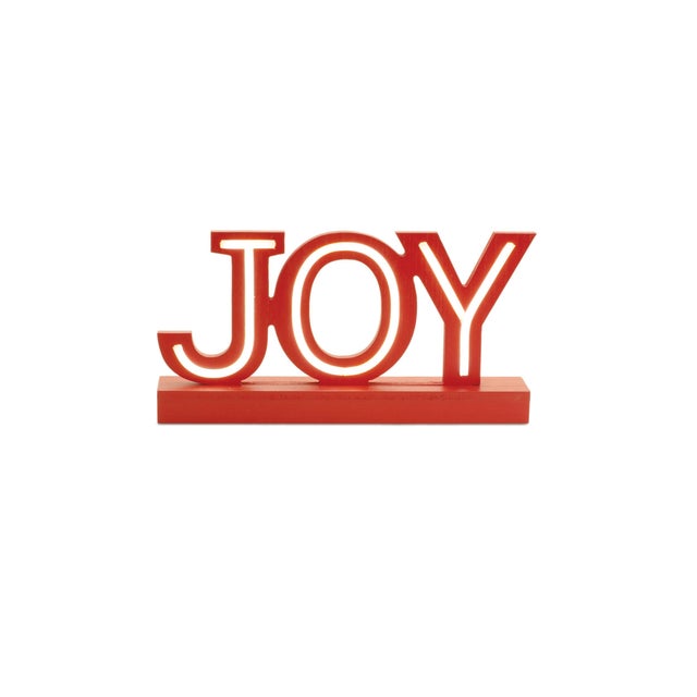 Kenneth Ludwig Chicago LED Joy and Merry Tabletop Sign (Set of 2) For Sale - Image 4 of 5