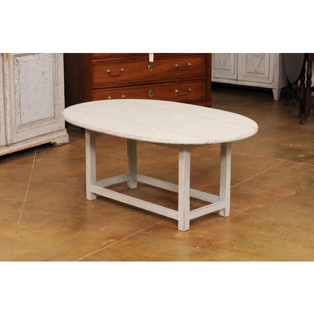 Swedish Grey Painted Oval Top Drop Leaf Coffee Table from the 20th Century For Sale - Image 11 of 12