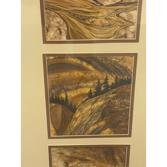 Brown 1970s Louise "Lou" Wilson Signed Batik Art Triptych, Framed Nature and Wildlife Landscape.. For Sale - Image 8 of 10