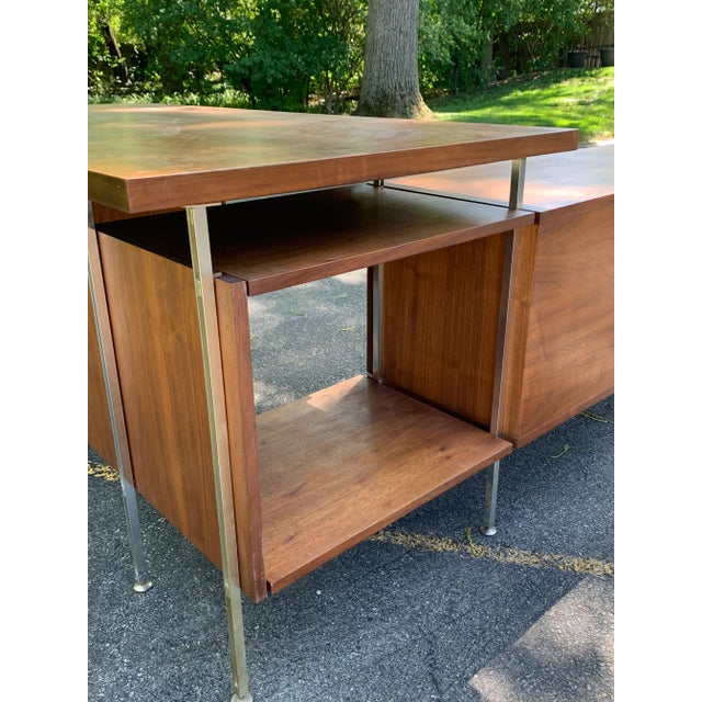 1950s Hugh Acton Walnut + Aluminum 3 Piece Executive Desk For Sale - Image 9 of 12