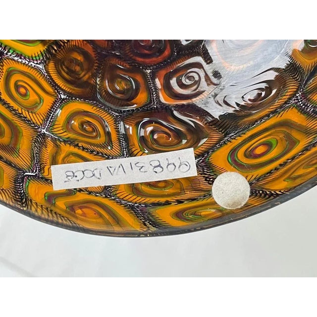 Large Collectible, Hand-Blown Amber-Colored Murano Art Glass Vase With Green and Purple Murrine by Master Glassblower Adriano Dalla Valentina For Sale - Image 14 of 18