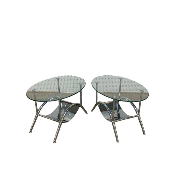 Mid 20th Century Mid Century Modern Chrome and Oval Glass Top Side Tables - a Pair For Sale - Image 11 of 12