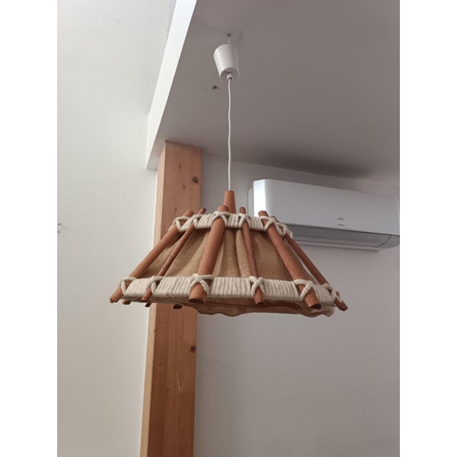 Scandinavian Wood and Rope Pendant Light, 1990s For Sale - Image 3 of 6