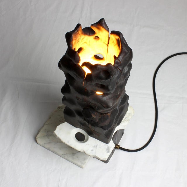 Wood Reclaimed Yakisugi Wood Table Lamp - Volcano Lamp | Melting Series by Gabor Gobi For Sale - Image 7 of 10