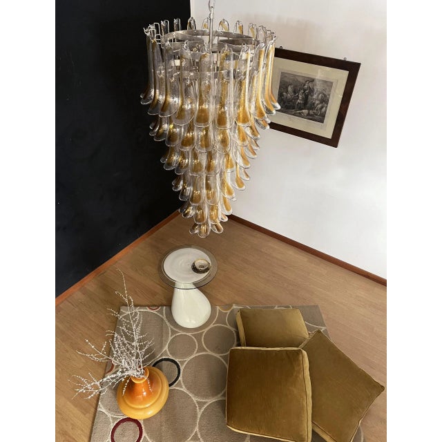 Italian Murano Glass Spiral Chandelier, 83 Amber and Crystal Petals For Sale - Image 9 of 10