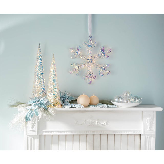 Contemporary Iridescent LED Hanging Snowflake (Set of 2) For Sale - Image 3 of 4