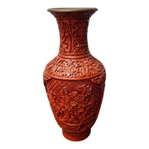 Mid Century Chinese Large Cinnabar Vase