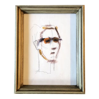1970’s Abstract Portrait Drawing/Painting Vintage Frame For Sale
