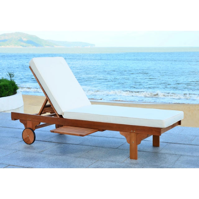 Newport Chaise Lounge Chair with Side Table, Natural/Beige Cushion For Sale - Image 9 of 11