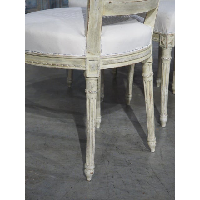 Set of 6 Painted and Caned French Louis XVI Style Dining Chairs, Early 1900s For Sale - Image 4 of 18
