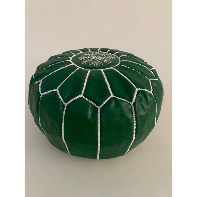 Green Moroccan Leather Pouf Cover For Sale - Image 10 of 10