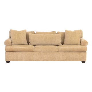 Modern Beige Chenille Upholstered Three-Seat Sofa For Sale