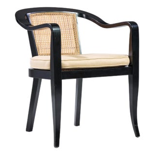 Edward Wormley for Dunbar Style Mid Century Cane and Black Lacquer Lounge Chair For Sale