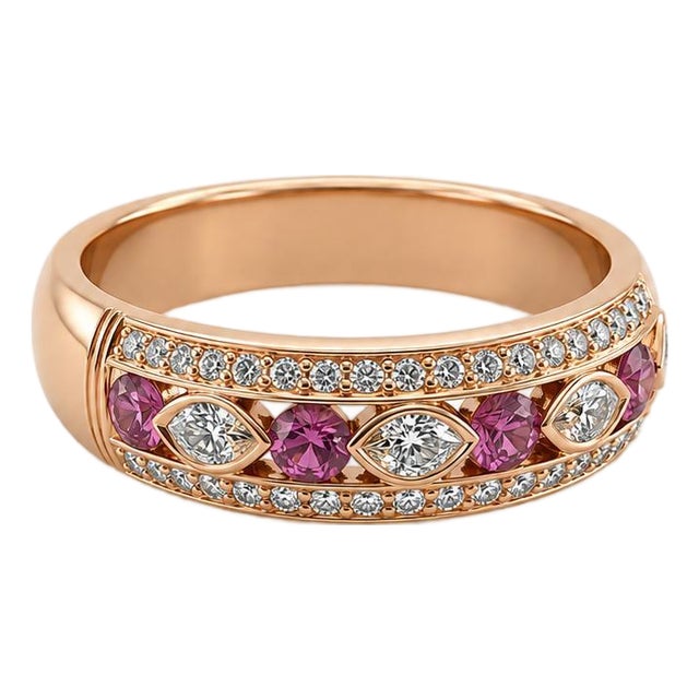 18k Rose Gold Ring With Pink Sapphires, Size 6.5 For Sale