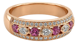 18k Rose Gold Ring With Pink Sapphires, Size 6.5