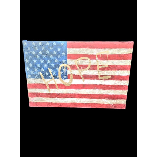 1980s 1980s Monumental Custom Made Hand Painted Draped Canvas Distressed American Flag Hope Wall Painting Art For Sale - Image 5 of 17