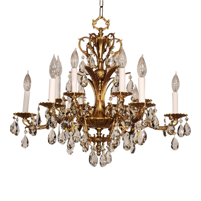 Picture of Huge French Vintage Dore Brass 6 Arm 12 Lite Glistening Lead Crystal ...