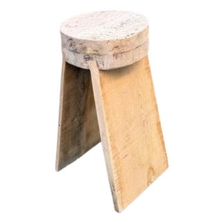 26" - Handcrafted Sculptural Solid Wood Natural "Halo" Stool For Sale