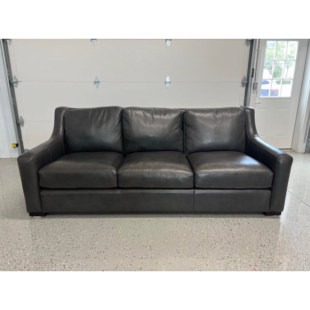 Charcoal Bernhardt Germain Premium Leather Sofa For Sale - Image 8 of 10