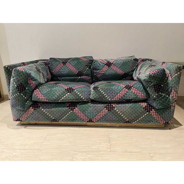 Textile Set of Velvet and Brass Sofas by Ken Scott, 1970s For Sale - Image 7 of 18