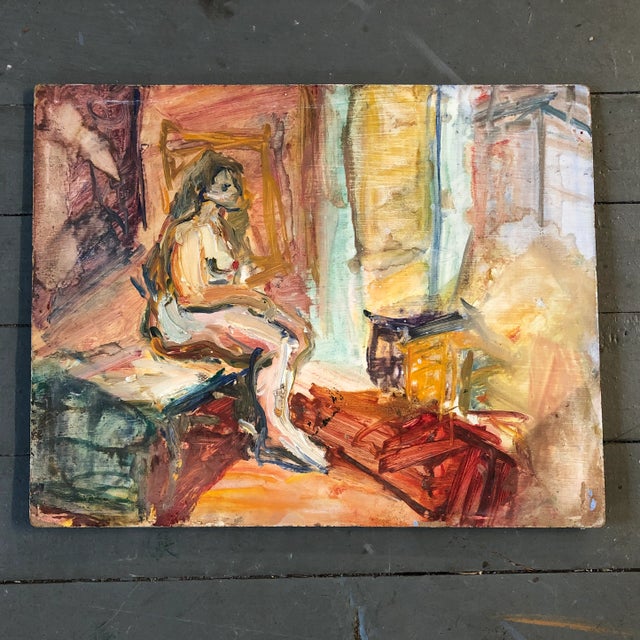 1970s Vintage Original Abstract Expressionist Female Nude Interior Painting For Sale - Image 5 of 5