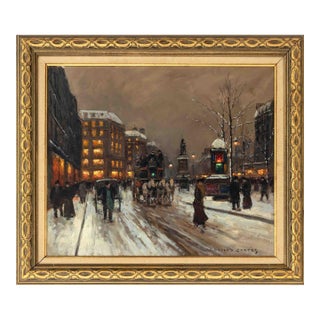 Edouard Cortes Place De Clichy in the Evening Oil For Sale