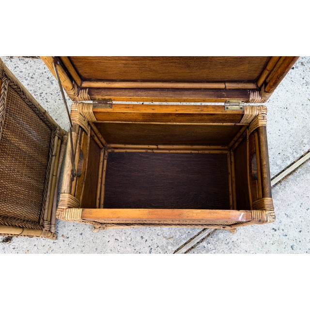 1980s Pair Shabby Chic Rattan Trunks, Large and Small For Sale - Image 5 of 16