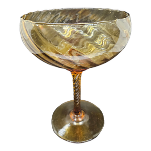 Vintage Mid-Century Modern (Mcm) Amber-Colored Glass Compote With a Twisted Stem