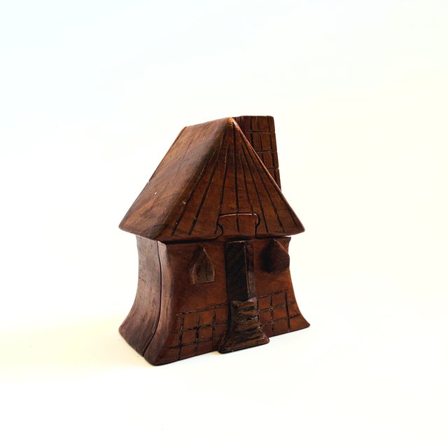 Folk Art Vintage Wood House Puzzle Box For Sale - Image 3 of 9