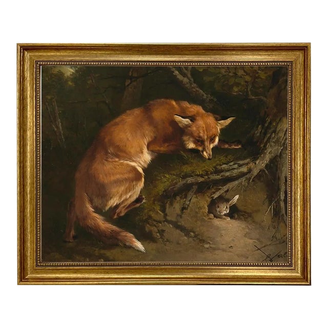 Fox on the Lurk Framed 16x20" Oil Painting Print on Canvas For Sale
