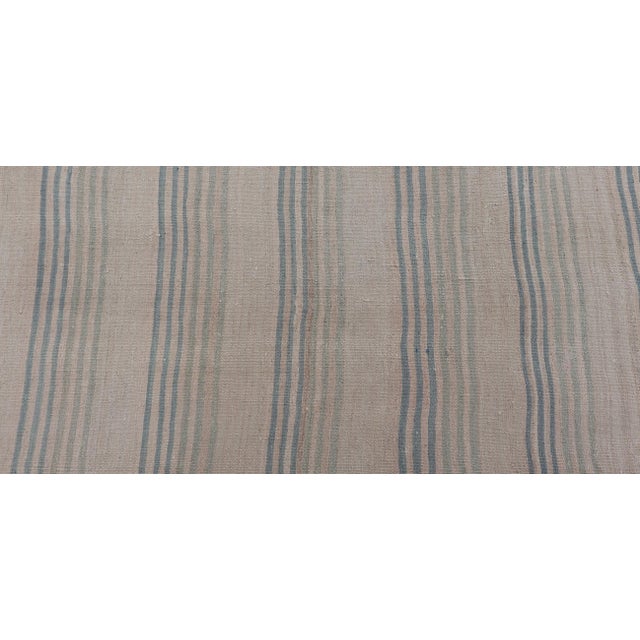 Mid 20th Century Stripe Design Turkish Vintage Kilim Runner in Shades of Ivory and Light Blue For Sale - Image 5 of 12