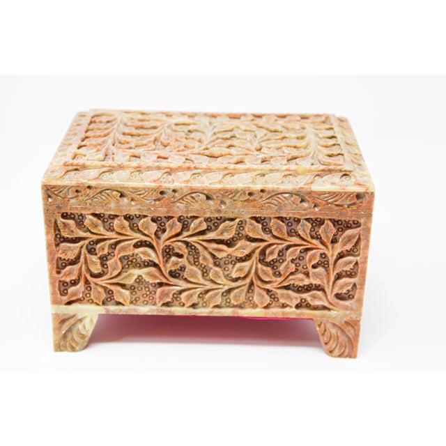 Peach Hand-Carved Stone Jewelry Box Rajasthan, India For Sale - Image 8 of 13