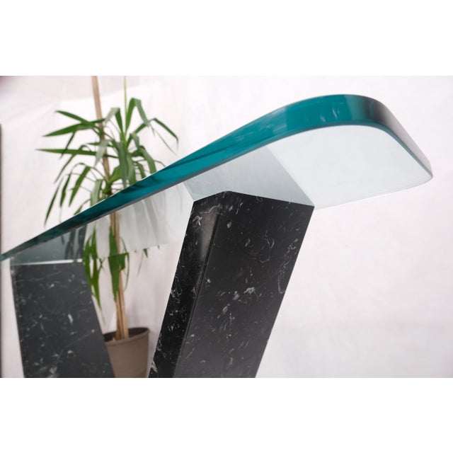 Late 20th Century V Shape Marble Base Thick Glass Top Modern Custom Design Console Table For Sale - Image 12 of 12