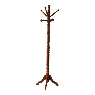 Vintage Barley Twist Coat Rack, Solid Wood Hall Tree, Victorian Style Standing Hat Rack, Entryway Storage, Traditional Decor For Sale