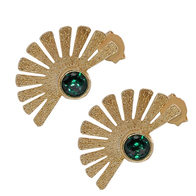 Contemporary Sterling Silver Gold Plated Jade Gemstone Cleopatra Earrings, A Pair For Sale - Image 3 of 7