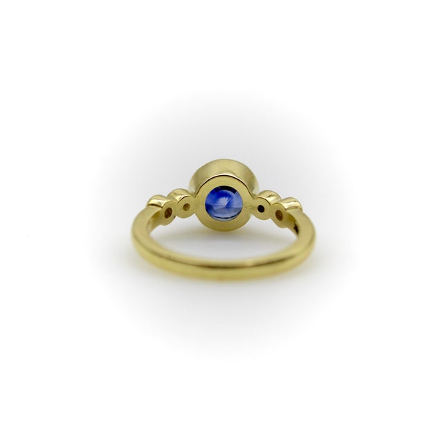 1990s 1990s Sapphire and Diamond Bezel Set 18k Gold Ring, Size 4.5 For Sale - Image 5 of 12