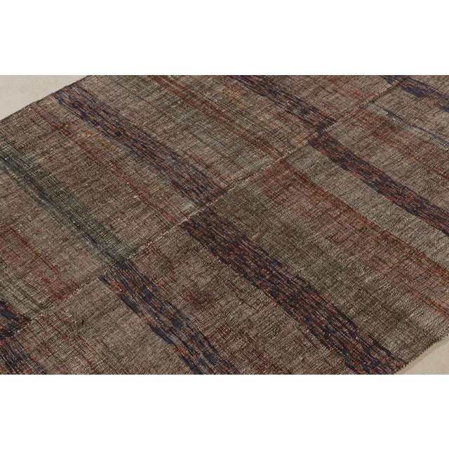 Rug & Kilim Vintage Geometric Striped Beige-Brown and Purple Wool Kilim Rug For Sale - Image 4 of 8