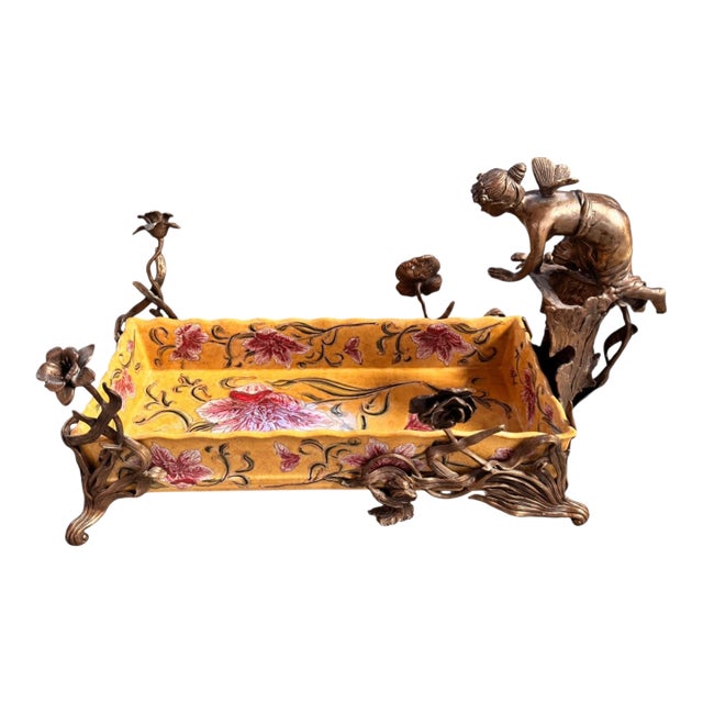 Late 20th Century Wong Lee: Art Nouveau Gilt Bronze Table Jardiniere For Sale