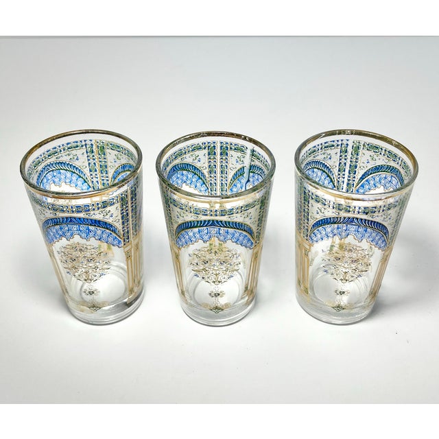 Moroccan 1960s Vintage Mid-Century Greek Column Topiary Moroccan Tea or Juice Glasses - Set of 3 For Sale - Image 3 of 6