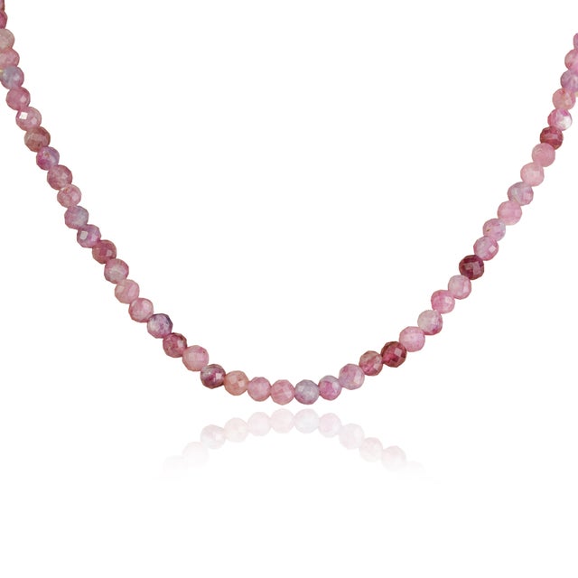 Traditional Vintage Style Genuine 53 Ct Pink Tourmaline 4 Mm Bead Matinee Necklace - 19.5" For Sale - Image 3 of 15