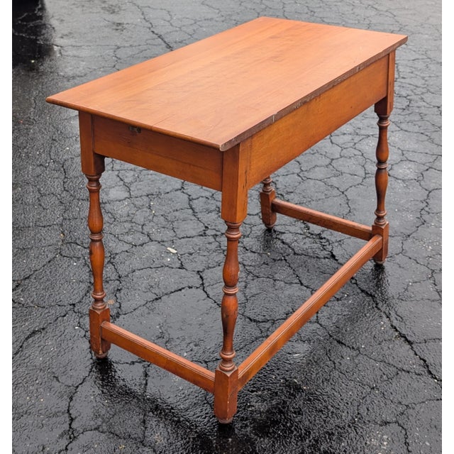 Wood Vintage 1960s American Colonial Solid Cherry Wood Writing Desk For Sale - Image 7 of 11
