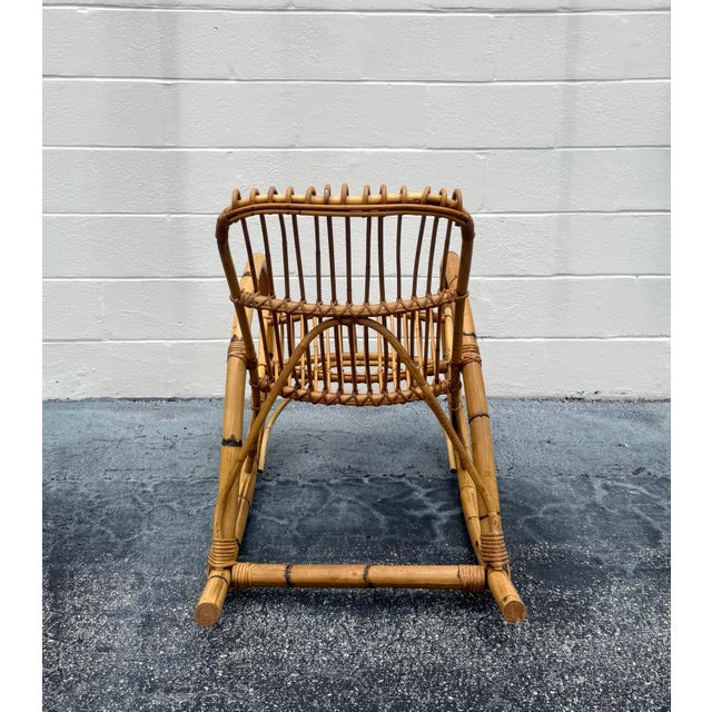 Wood Vintage MCM Franco Albini Rattan Rocking Chair For Sale - Image 7 of 8