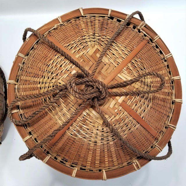 Large Authentic Vintage Mid Century Japanese Fishing Baskets a Pair