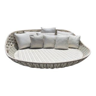 Modern Round Wicker Outdoor Patio Daybed With Sunbrella Pillows Dedon For Sale