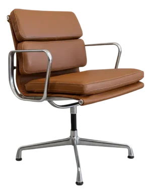 Eames Aluminum Group Side Chair With Arms for Herman Miller Brown Leather