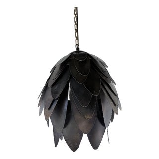 Brutalist Welded Metal Flower Pendant Light, 1970s For Sale
