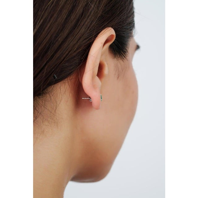 Solid Silver Oval Cut Emerald May Birthstone Solitaire Stud Earrings, a Pair For Sale - Image 4 of 12